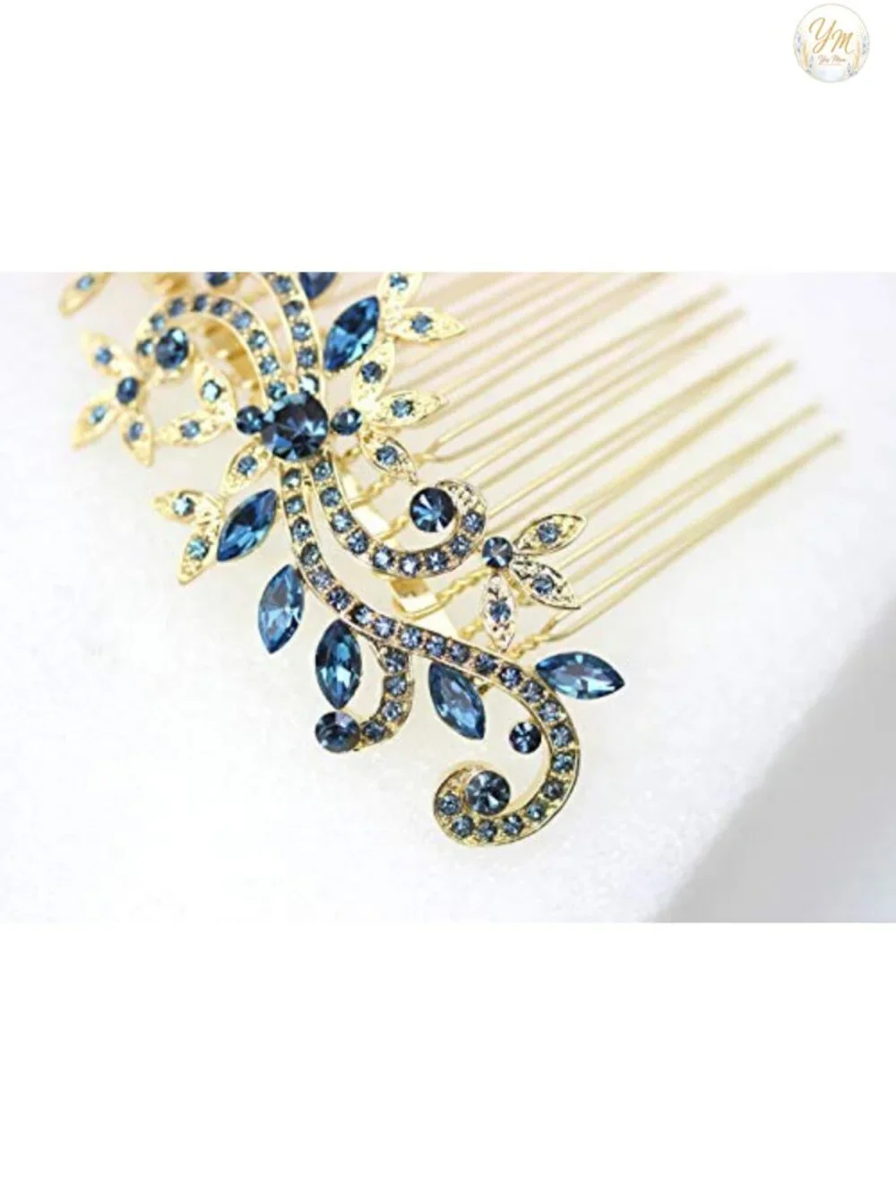 Sparkling Crystal Floral Hair Comb with Gold Plated Metal